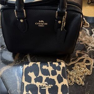 Coach Black and Leopard Print Satchel Set